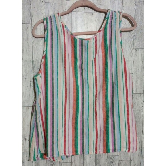 Time And Tru Linen Blend Tank Relaxed Fit Core Striped Boho Top XL 16-18 - Picture 2 of 5